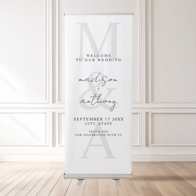 Simple Elegant Black and White Wedding Welcome Retractable Banner (Creator Uploaded)