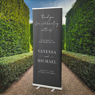 Simple Elegant Black and White Wedding Welcome Retractable Banner