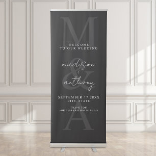 Simple Elegant Black and White Wedding Welcome Retractable Banner