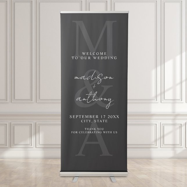 Simple Elegant Black and White Wedding Welcome Retractable Banner (Creator Uploaded)