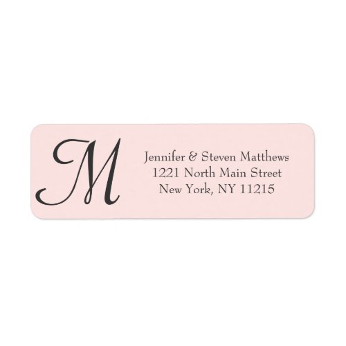 Simple Elegant Black Blush Pink Monogram Names Label