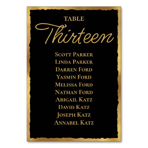 Simple Elegant Black Bold Gold Edge Seating Chart Table Number