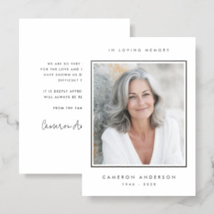Simple elegant black border sympathy thank you letterpress photo cards