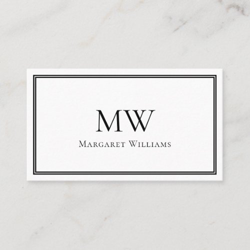 Simple Elegant Black Border Two Initials Monogram Business Card