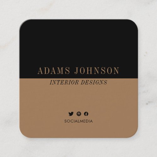 Simple Elegant Black Brown Minimalist Square Business Card