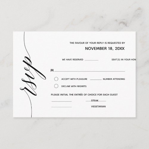 Simple Elegant Black Calligraphy Wedding RSVP Enclosure Card