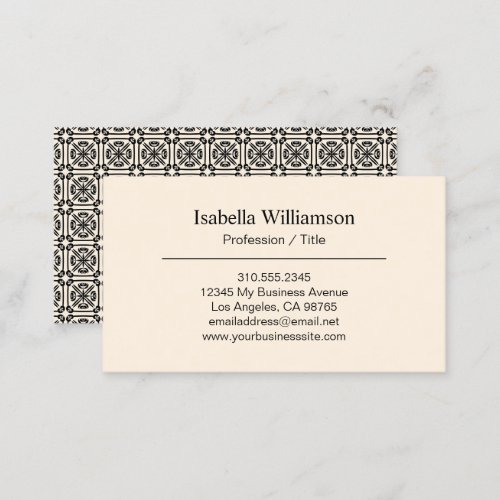 Simple Elegant Black  Cream Spanish Tile Pattern Business Card