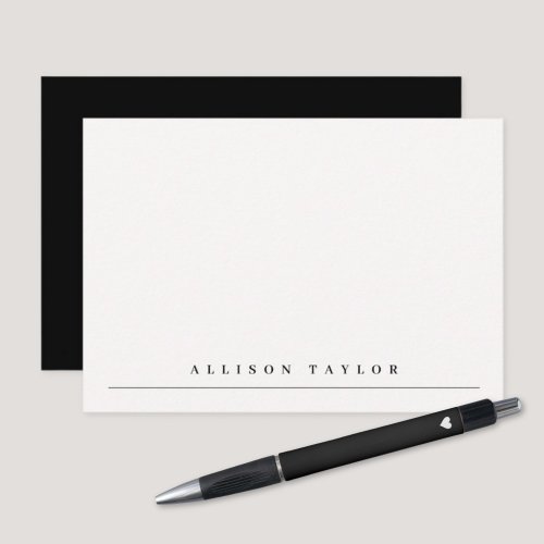 Simple Elegant Black Custom Name Note Card