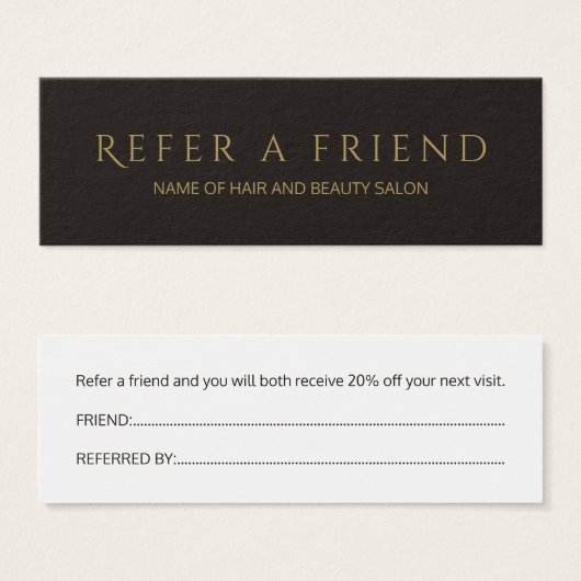 Simple Elegant Black Faux Gold Referral Card (Front & Back)