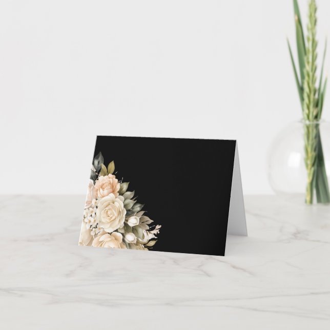 Simple Elegant Black Floral Blank Note Card (Front)