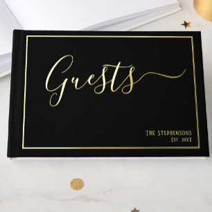 Simple Elegant Black Formal Gold Foil Guest Book