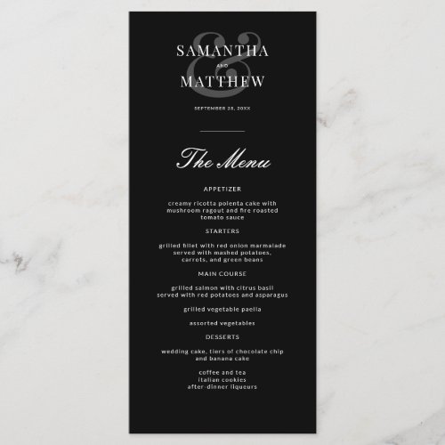 Simple Elegant Black Formal Wedding Menu