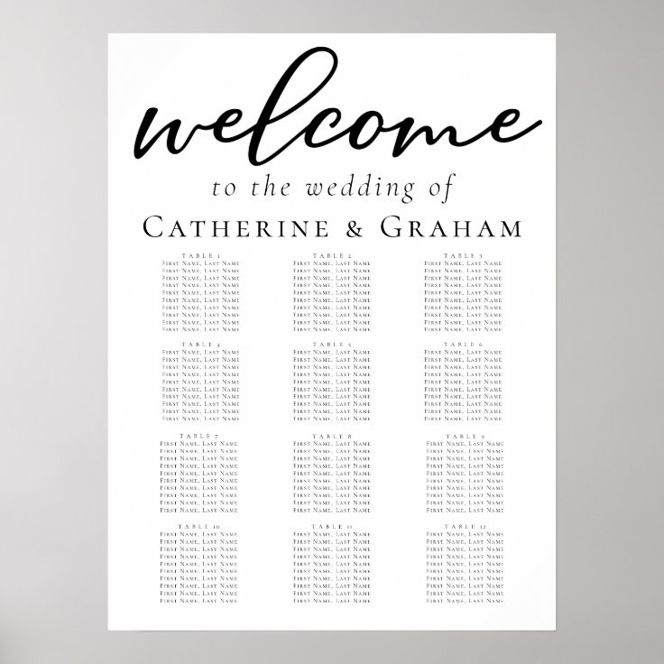 Simple Elegant Black Formal Wedding Seating Chart | Zazzle