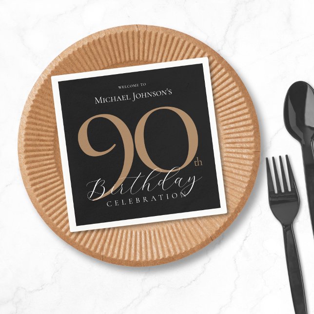 Simple Elegant Black Gold 90th Birthday Napkins (Simple Elegant Black Gold 90th Birthday Napkins)