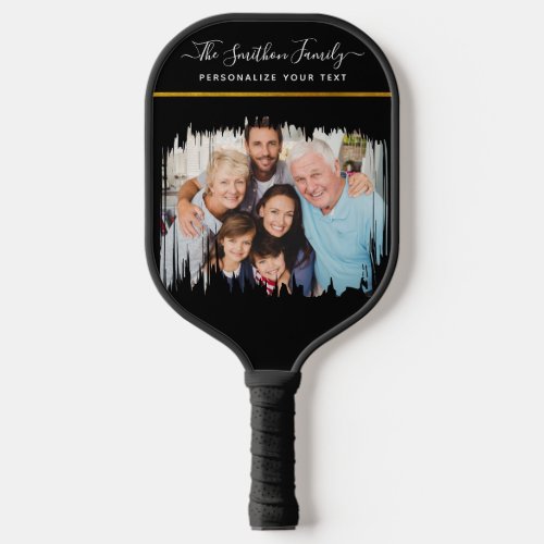  Simple  Elegant Black Gold Add Your Family Photo Pickleball Paddle