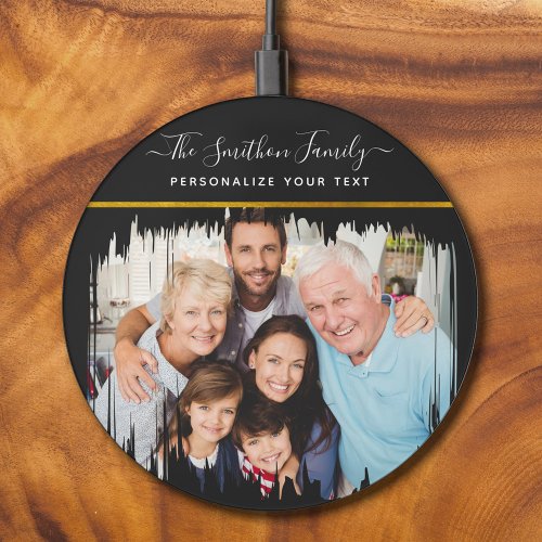  Simple  Elegant Black Gold Add Your Family Photo Wireless Charger