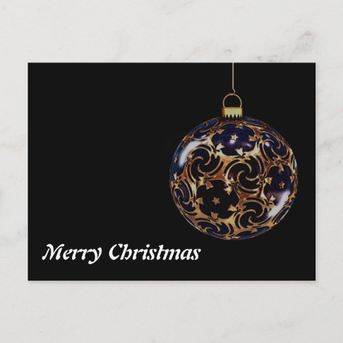 Simple Elegant Black Gold Ball Merry Christmas Holiday Postcard