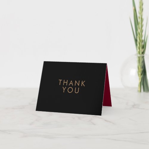 Simple Elegant Black Gold Burgundy  Thank You Card
