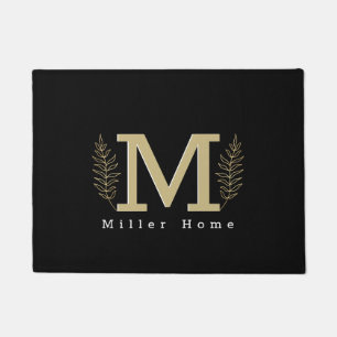 Simple Elegant Black Gold Fern Leaves Custom Doormat
