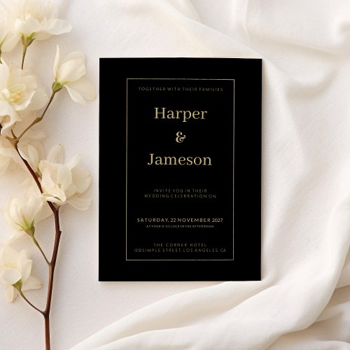 Simple elegant black gold minimalist Wedding Invitation