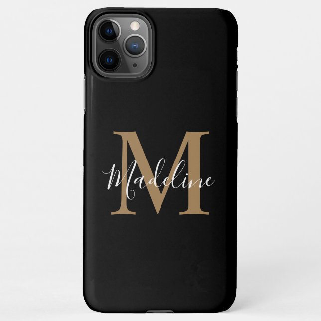 Simple Elegant Black Gold Modern Monogram iPhone Case (Back)