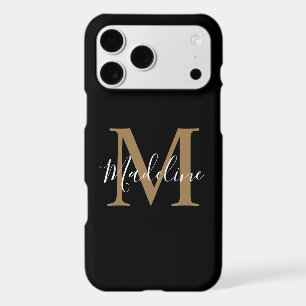 Simple Elegant Black Gold Modern Monogram iPhone 17 Pro Max Case
