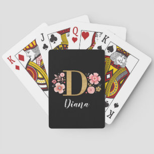 Simple Elegant Black Gold Monogram Poker Cards