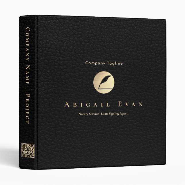 Simple Elegant Black & Gold Pen Nib Logo 3 Ring Binder (Front/Spine)