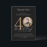 Simple Elegant Black Gold Photo 40th Birthday Thank You Card<br><div class="desc">Simple Elegant Black Gold Photo 40th Birthday Thank You Card. Celebrate a milestone birthday with our Black and Gold Simple Elegant Thank You Card, perfect for adding a touch of sophistication to your special day. This customizable design features a sleek black background adorned with elegant gold accents, creating a timeless...</div>