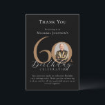 Simple Elegant Black Gold Photo 60th Birthday Thank You Card<br><div class="desc">Simple Elegant Black Gold Photo 60th Birthday Thank You Card. Celebrate a milestone birthday with our Black and Gold Simple Elegant Thank You Card, perfect for adding a touch of sophistication to your special day. This customizable design features a sleek black background adorned with elegant gold accents, creating a timeless...</div>