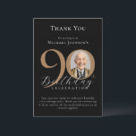 Simple Elegant Black Gold Photo 90th Birthday Thank You Card<br><div class="desc">Simple Elegant Black Gold Photo 90th Birthday Thank You Card. Celebrate a milestone birthday with our Black and Gold Simple Elegant Thank You Card, perfect for adding a touch of sophistication to your special day. This customizable design features a sleek black background adorned with elegant gold accents, creating a timeless...</div>