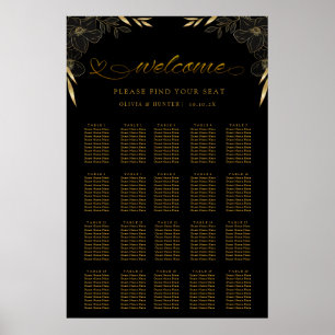 Simple Elegant Black & Gold  Wedding Seating Chart