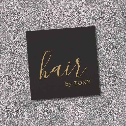Simple Elegant Black Golden Hair Stylist Square Business Card