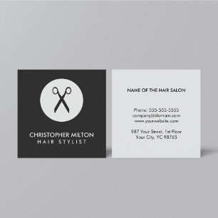 Simple Elegant Black Grey Hair Stylist Square Business Card