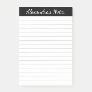 Simple Elegant Black Grey Lined Personalized Post-it Notes