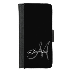 Simple Elegant Black Grey Monogram Name iPhone 8/7 Wallet Case