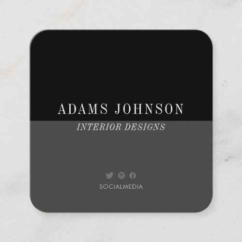 Simple Elegant Black Grey Social Media Square Business Card