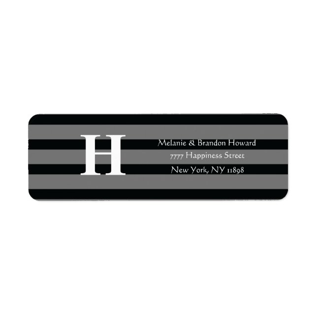 Simple Elegant Black Grey White Monogram Initial  Label (Front)