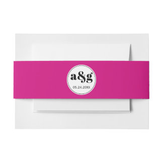 Simple elegant black initials magenta pink wedding invitation belly band