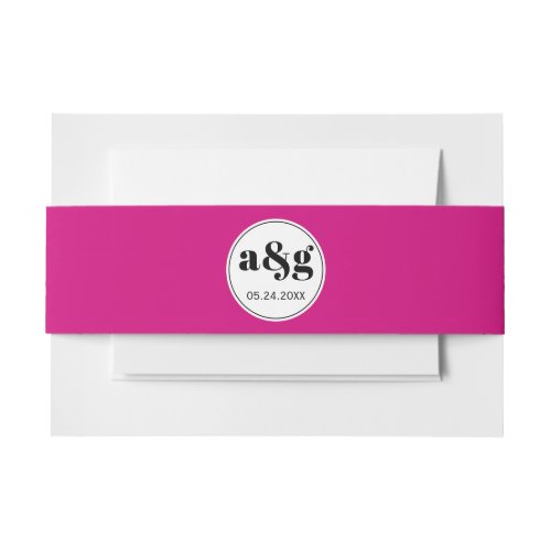 Simple elegant black initials magenta pink wedding invitation belly band