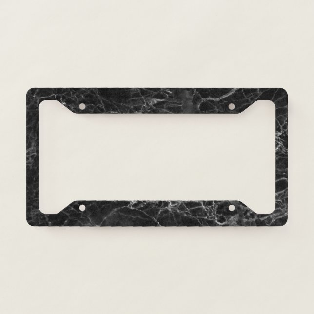 Simple Elegant Black Marble  License Plate Frame (Front)