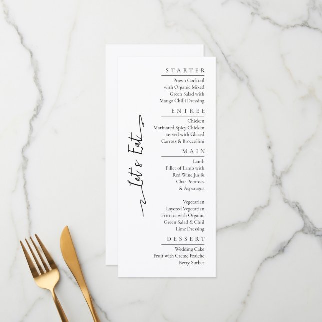 Simple Elegant Black Modern Wedding Menu Flat  (Front/Back In Situ)