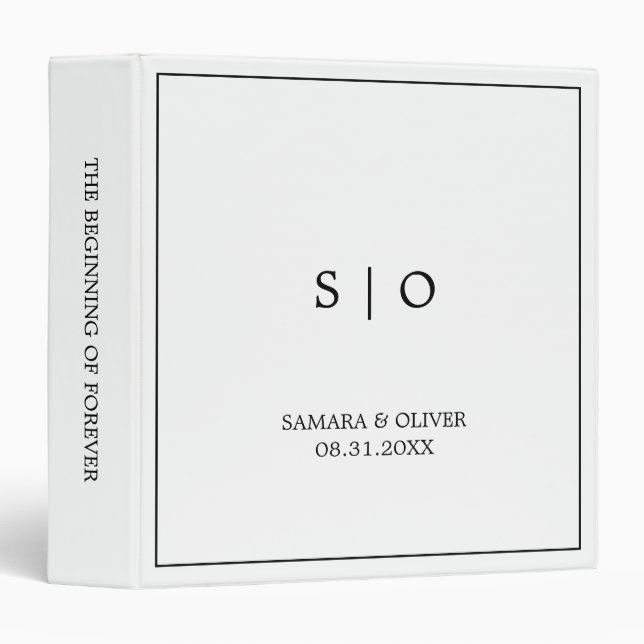 Simple Elegant Black Monogram | Wedding Album 3 Ring Binder (Front/Spine)