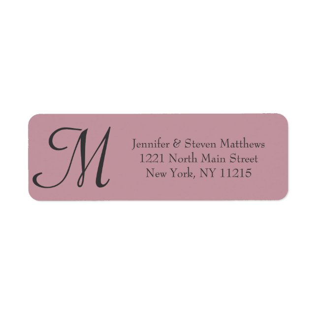 Simple Elegant Black Rose Pink Monogram Names Label (Front)