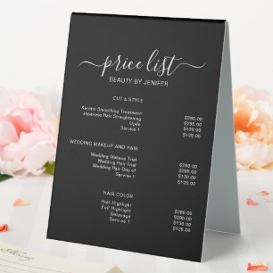 Simple Elegant Black Salon Price List Table Tent