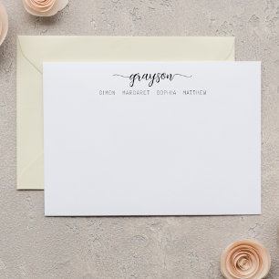 Simple Elegant Black Script Family Stationery Note Card
