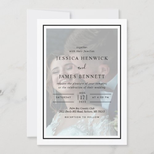 Simple Elegant Black Script Photo Overlay Wedding Invitation