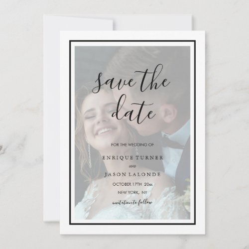 Simple Elegant Black Script Photo Overlay Wedding Save The Date