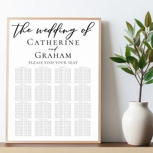 Simple Elegant Black Script Wedding Seating Chart