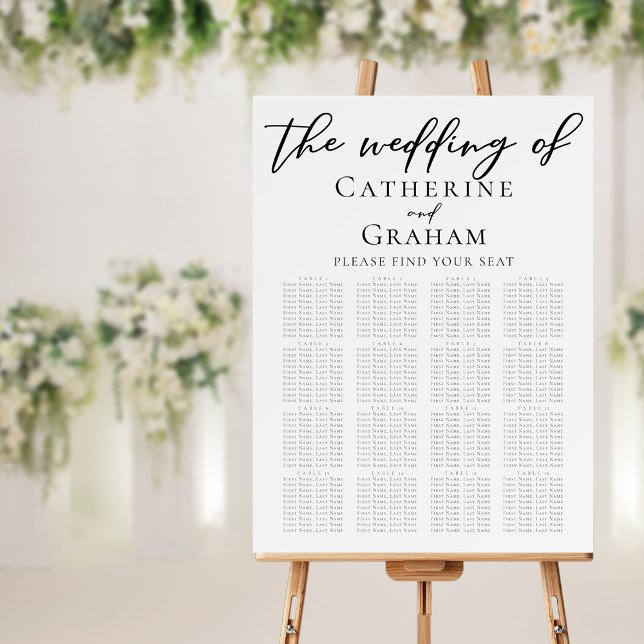 Simple Elegant Black Script Wedding Seating Chart Foam Board (Creator Uploaded)
